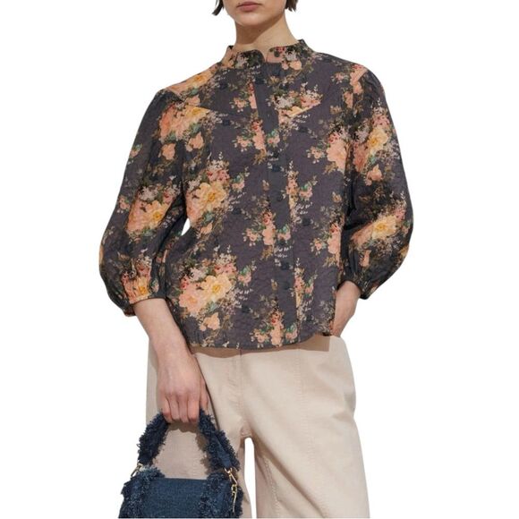 & Other Stories Paris Atelier Cottage Floral Gray & Pink Cotton Blouse Size 8 - Picture 16 of 16